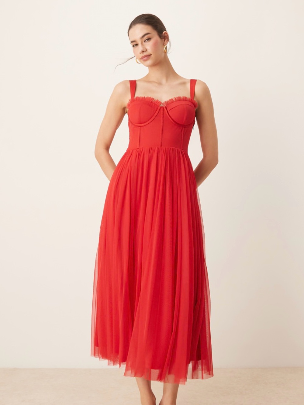 NWT Lace & Beads Tulle Corset Midi Dress
